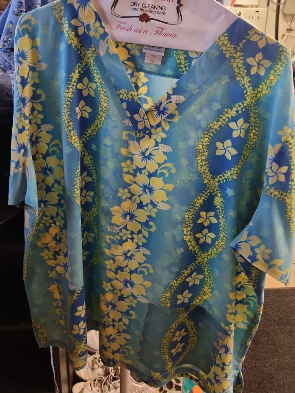 Blue & Yellow Floral V-Neck Scrub